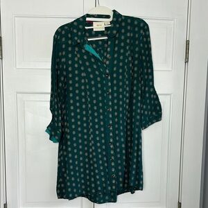 Anthropologie Maeve Button-Down Teal/Green/Yellow Tunic, Small